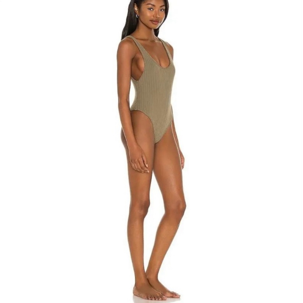 Mikoh Yumi Ribbed‎ One Piece Swimsuit/Bodysuit XS Olive Green Low Back Tank - Picture 2 of 11